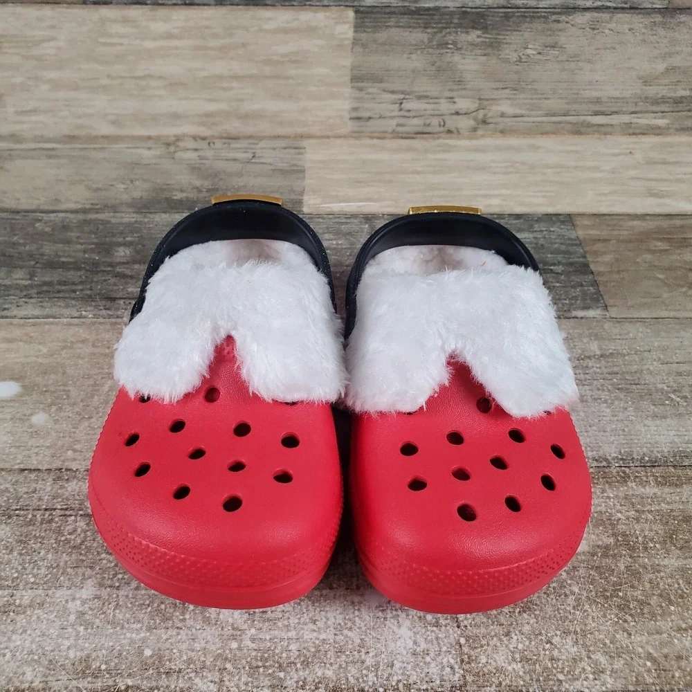 Crocs Classic Lined Santa Kids Clog Sz 8 C8 Red Round Toe Slip-On Slingback Shoe
